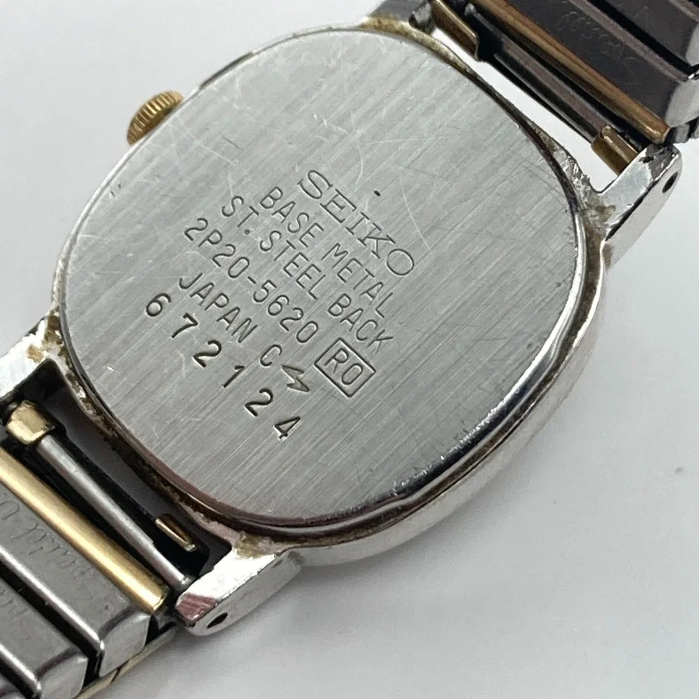 Vtg Seiko Womens Watch Gold Silver Tone 2P20-5620 Stretch Band New Battery 6.5